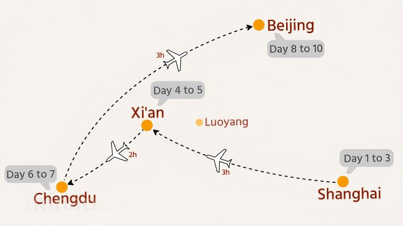 Map of Itinerary #3: Beijing, Xi'an, Chengdu, and Shanghai