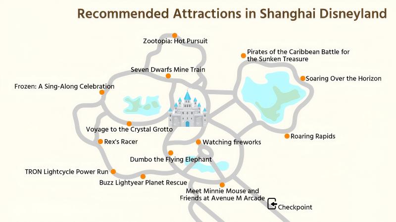 A map with recommended attractions of Disneyland