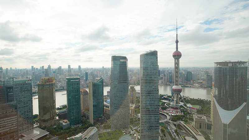 Overlook the city in Shanghai Tower