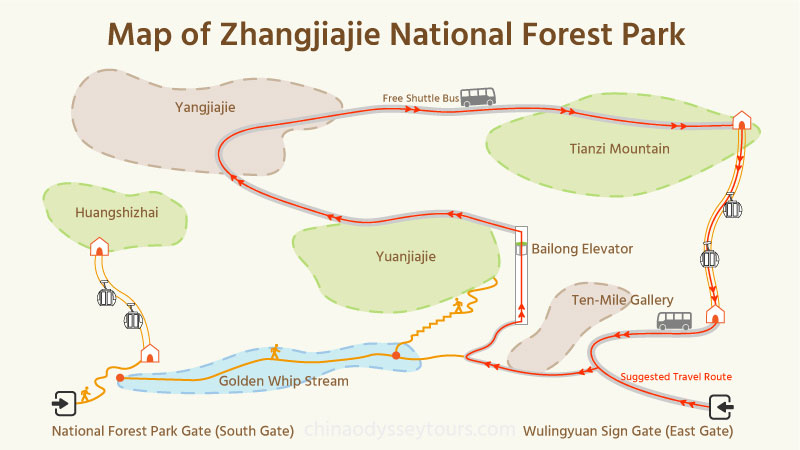 Map of Zhangjiajie National Forest Park