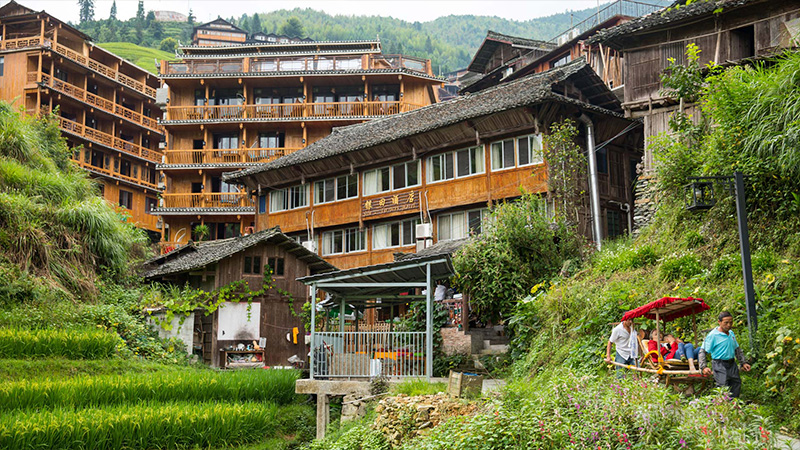Unique Yao-style buildings at Longji Terraces site