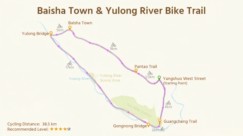 Map of long-distance Yangshuo cycling route