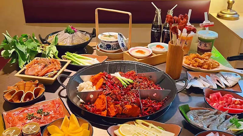 Chongqing hot pot with many ingredients