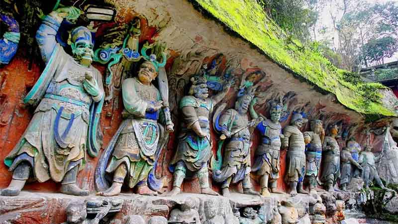 Row of painted Dazu guardian statues