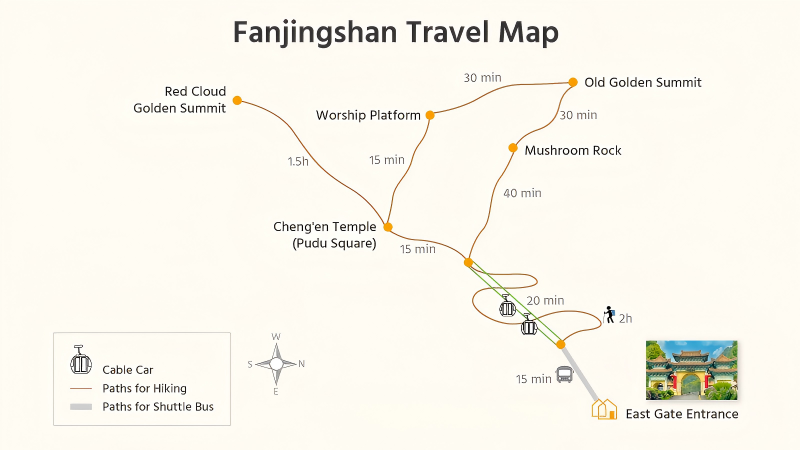 Map of hiking on Fanjingshan