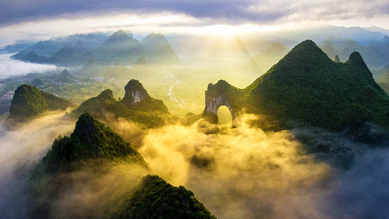 Guilin Moon Hill at sunrise
