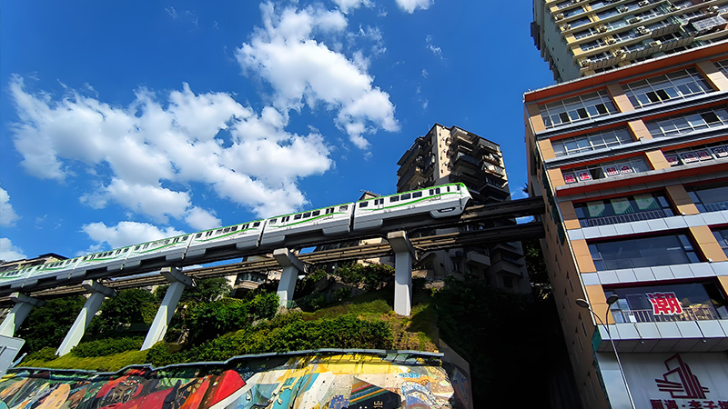 Train through building at Liziba Station, Chongqing