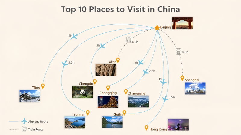 A map of popular tourists places in China