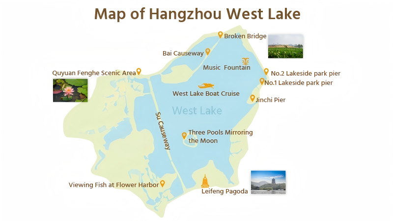 Map of West Lake in Hangzhou
